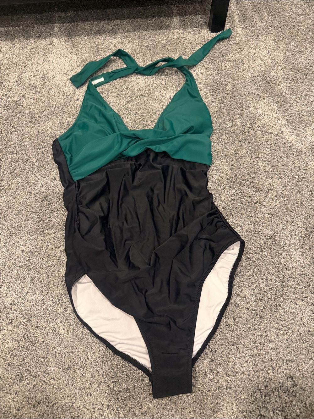 Green & Black One-Piece Halter Swimsuit